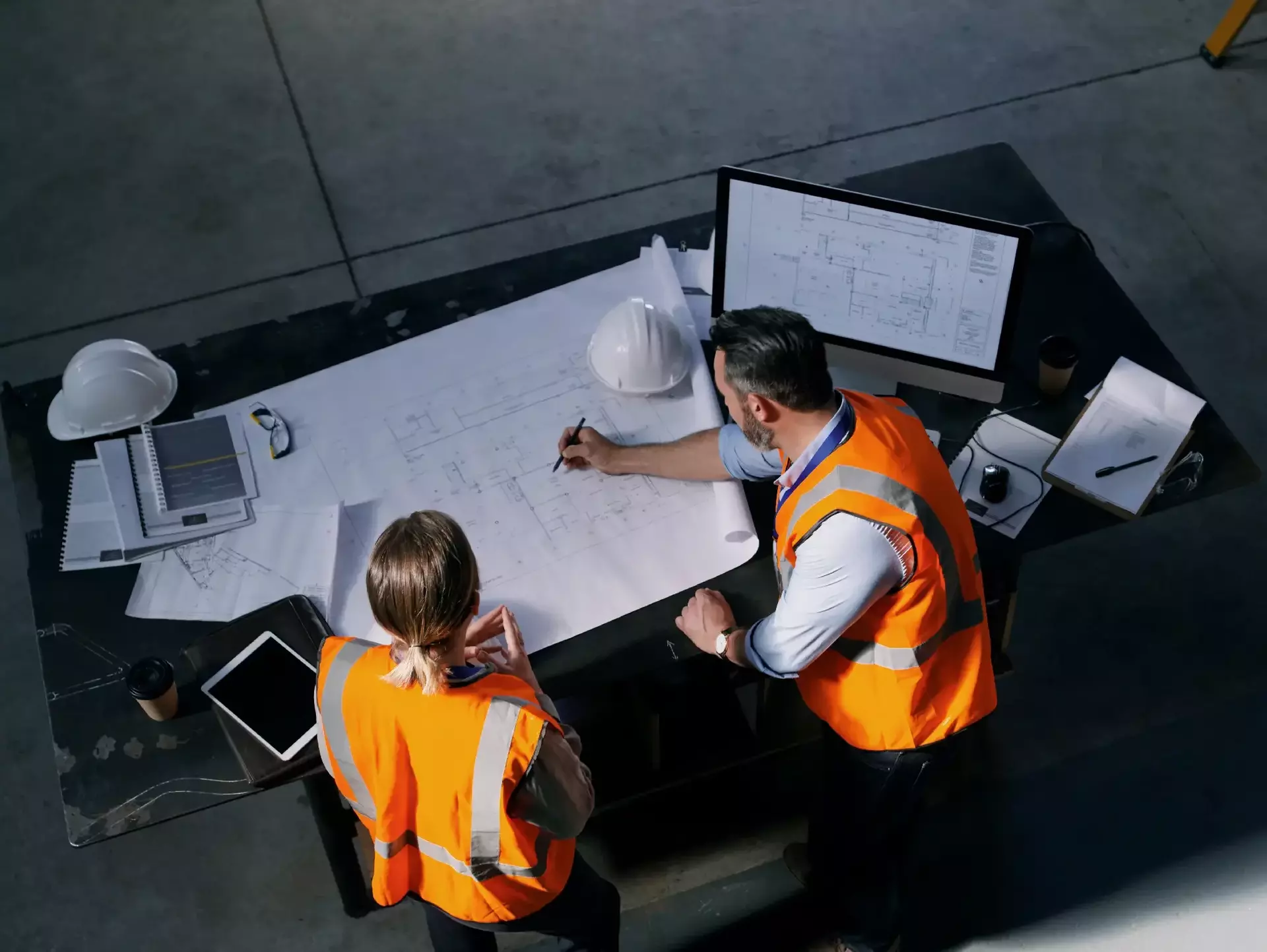 Architects planning lightning solutions on site Architects planning lightning solutions on site